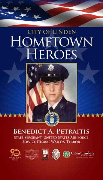 Hometown Heroes banner honoring Staff Sergeant Benedict A. Petraitis, United States Air Force, Global War on Terror.